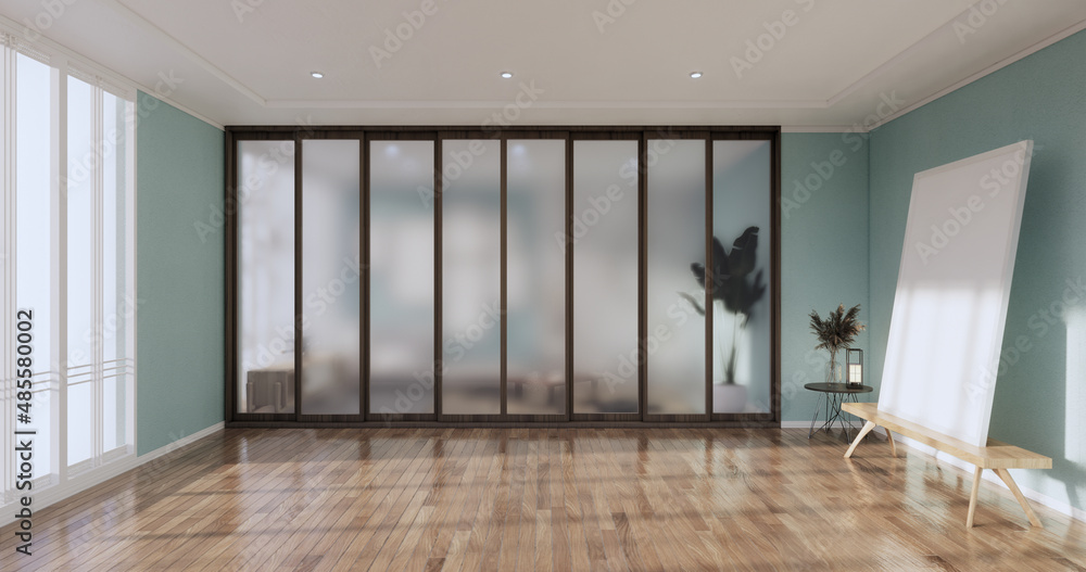 Obraz premium Light blue wall moulding design on floor interior. 3D rendering