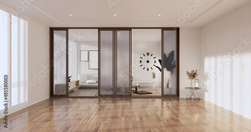 Mockup Minimalist modern room japanese white style.3D rendering