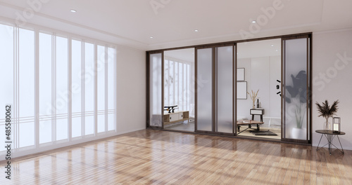 Mockup Minimalist modern room japanese white style.3D rendering