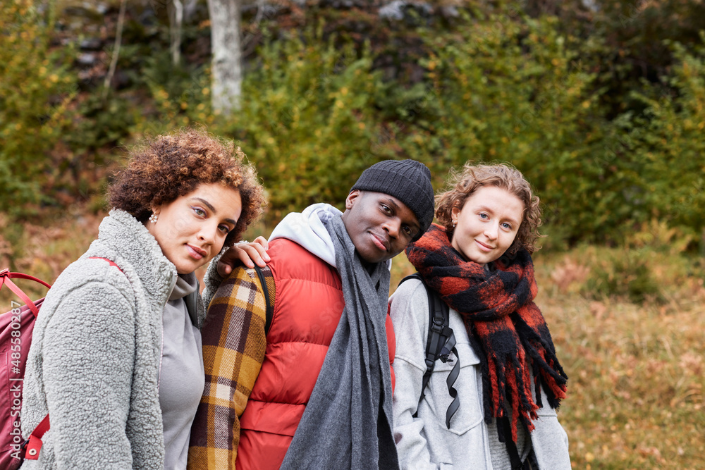 Portrait of friends in autumn scenery Portrait of friends in autumn scenery