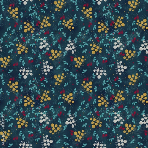 Seamless pattern with leaves and flowers. Floral background. Cute and colourful illustration for any wallpapers or wrapping paper 