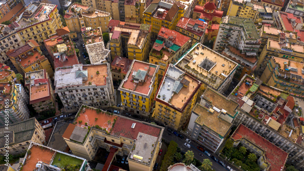 Aerial view of the buildings of the Vomero district in Naples, Italy.