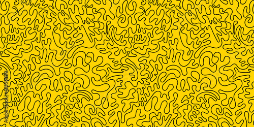 Seamless doodle modern abstract brain texture yellow and black pattern. Bright texture of the brain in flat style hand drawn graphic. 