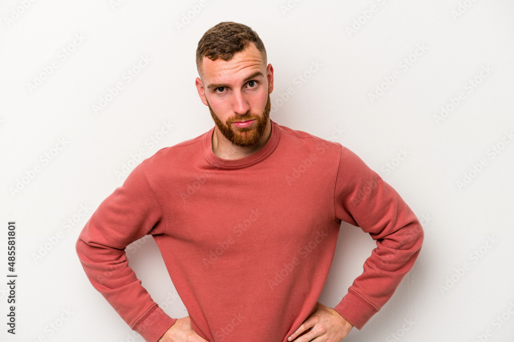 Young caucasian man isolated on white background confused, feels doubtful and unsure. Young caucasian man isolated on white background confused, feels doubtful and unsure.