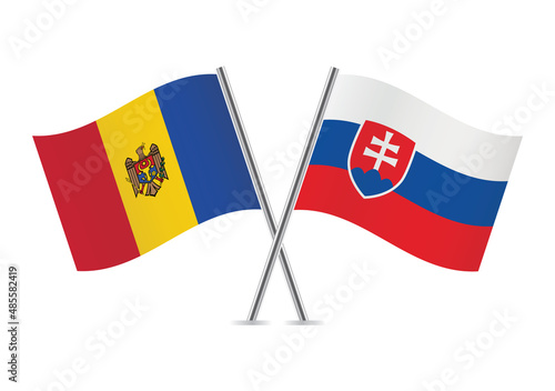 Moldova and Slovakia crossed flags. Moldovan and Slovak flags, isolated on white background. Vector icon set. Vector illustration.