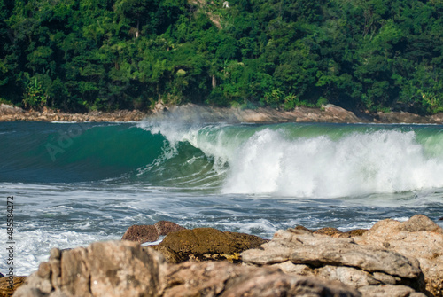 Rocks and Waves on the beach of the north coast of Sao Paulo  Brazil