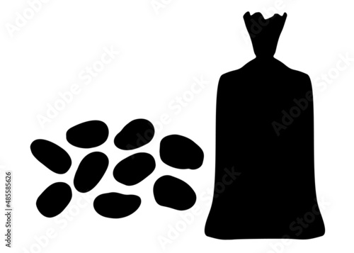 Harvest potatoes in a bag. Vector image.