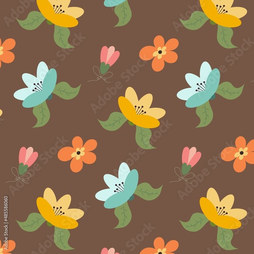 Pattern with flowers and additional bow element in flat style