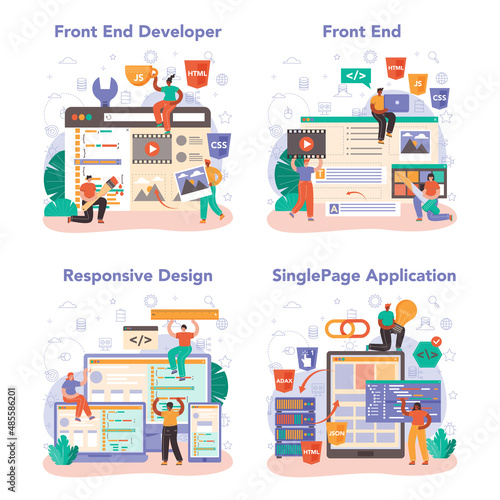 Front end developer concept set. Website interface design improvement.