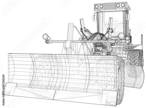 Road grader with a big shovel. Illustration isolated on white background.