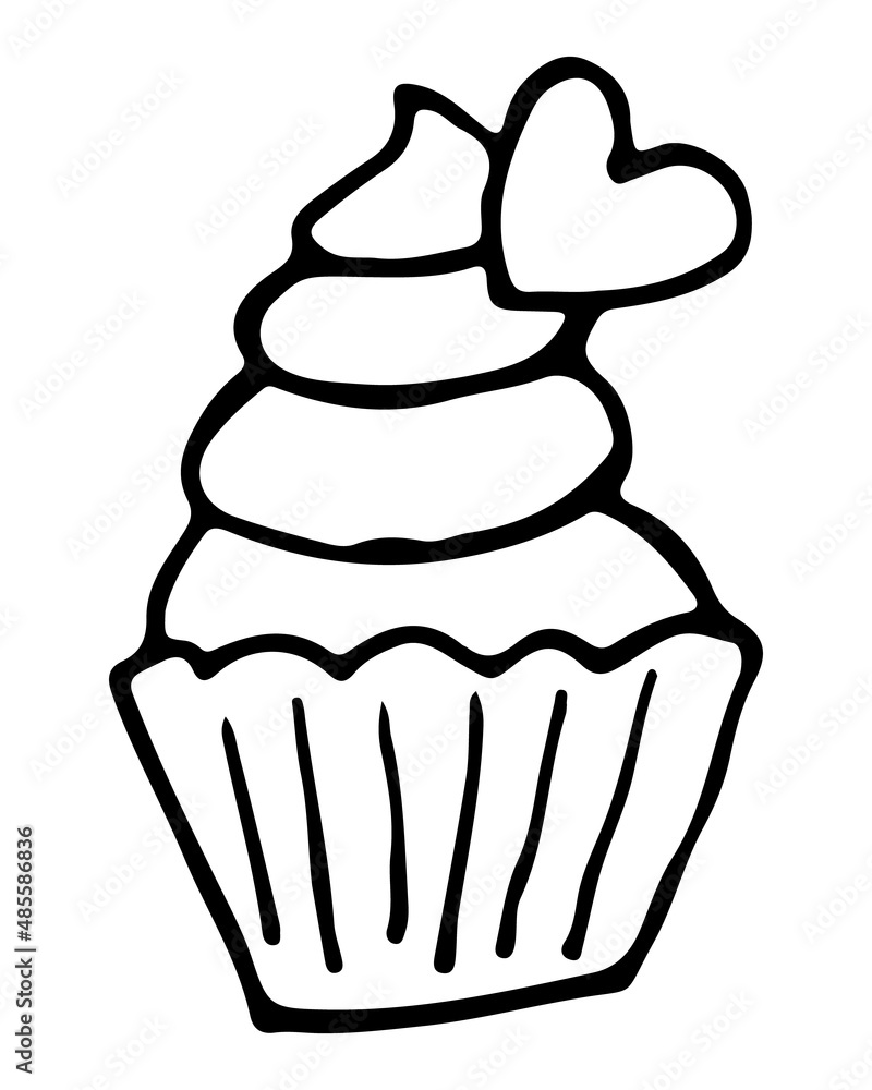 Cute cake with heart in doodle style isolated on white. Design element. Vector Cute cake with heart in doodle style isolated on white. Design element. Vector