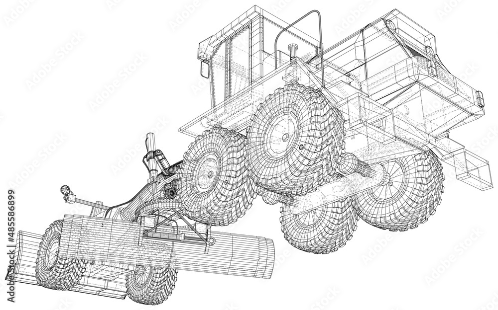 Grader in outline style. Heavy machine for repair road. Vector illustration.