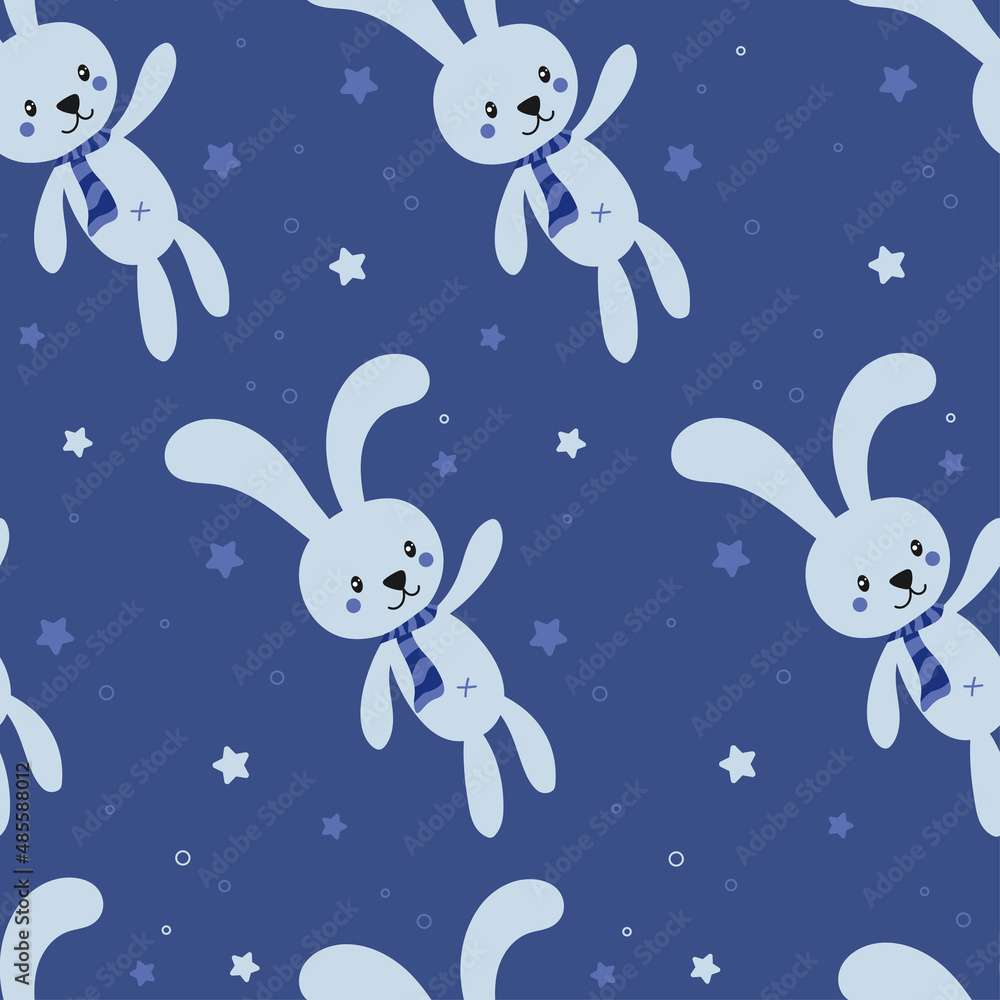Seamless pattern with cute bunny toys and stars Seamless pattern with cute bunny toys and stars