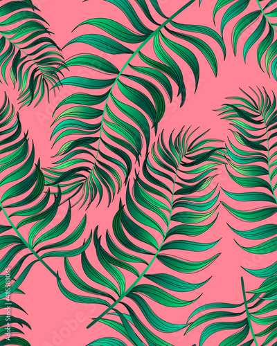 Tropical leaves pattern. Vector botanical illustration. Jungle print.