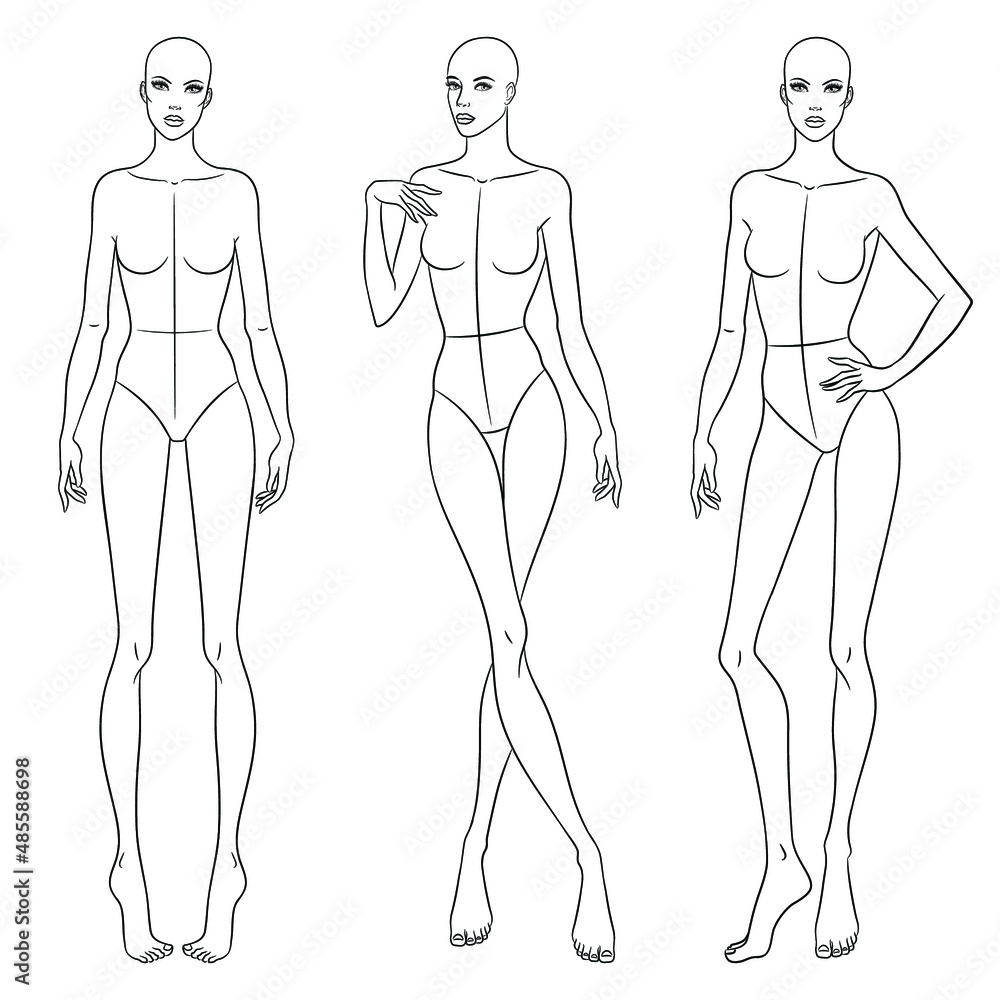 Fashion models posing. Nine head fashion figure templates. Beautiful slim women sketch, vector illustration. Fashion models posing. Nine head fashion figure templates. Beautiful slim women sketch, vector illustration.