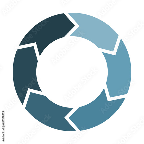Renew and refresh circle with 6 arrows. Six elements forming circular symbol. Blue color infographic vector illustration.