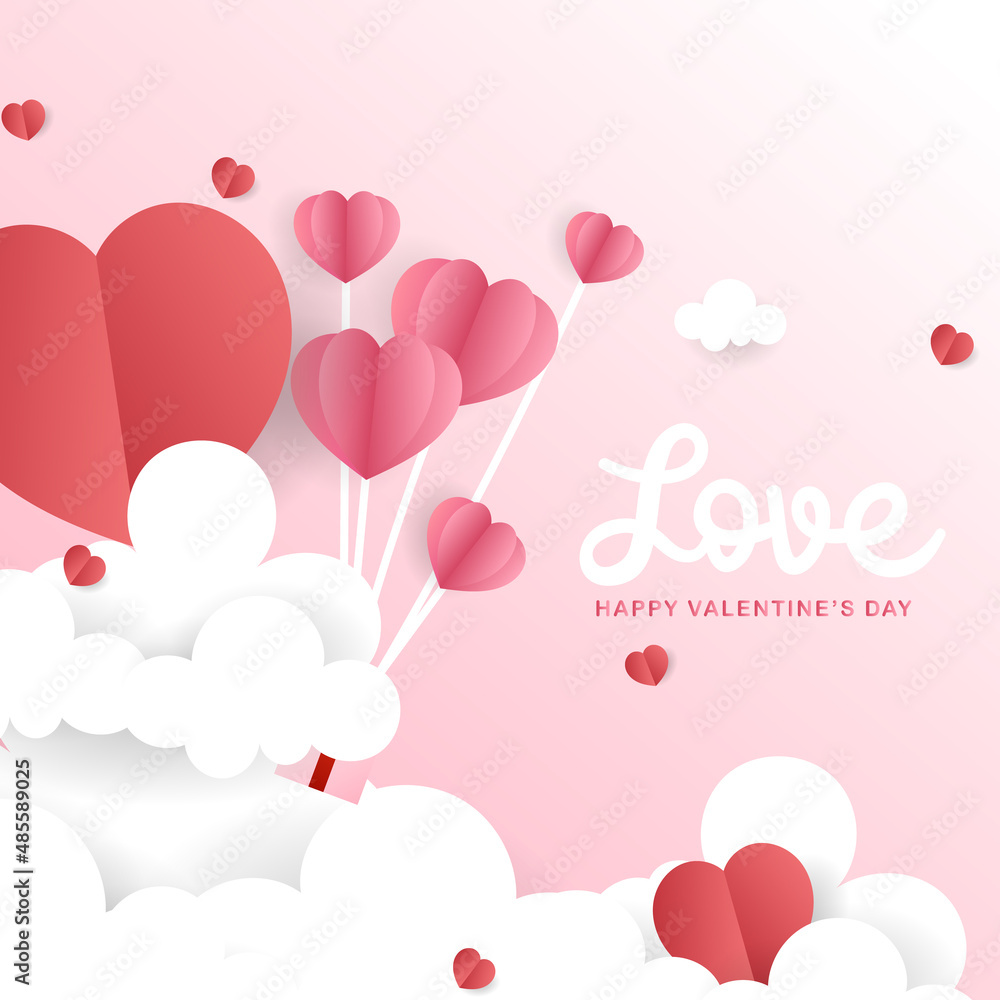 Heart with cloud in Valentine's Day with copy space on pink background , Flat Modern design , illustration Vector EPS 10