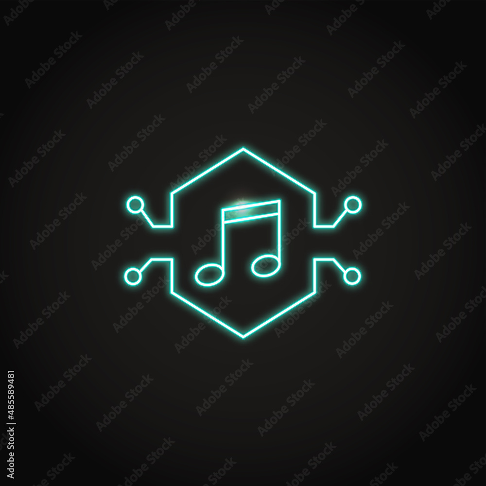 Fototapeta premium Neon NFT music icon in line style