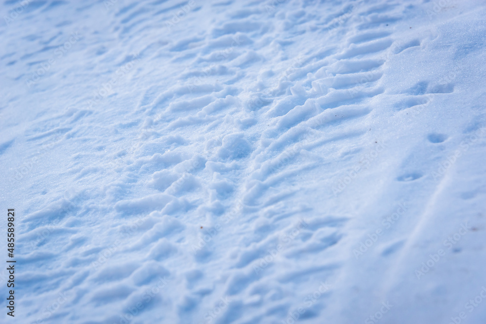 Road in the snow and traces of the car.