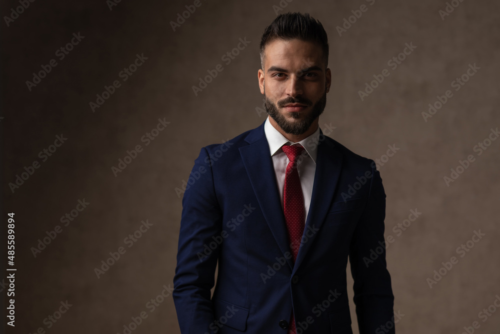 handsome businessman wearing a navy suit with red tie handsome businessman wearing a navy suit with red tie