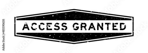 Grunge black access granted word hexagon rubber seal stamp on white background