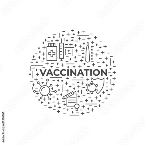 Vaccination, immunization line style icon design element. Vaccines against virus, vaccination sheldule, anti vaccine, shield virus. Flu, hepatitis, measles covid prevention. Flat vector illustration