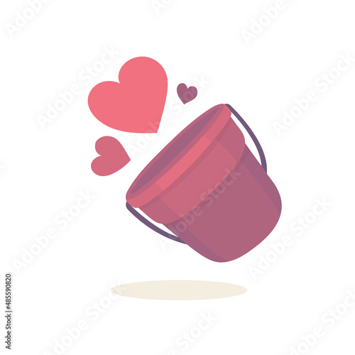 Bucket with hearts. Little buckets drawing in cartoon style. Bucket illustrations. Love, friendship and relations concept metaphor. Part of set.
