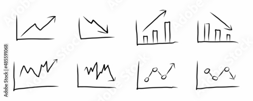 Black handdrawing line icon as upward and downward graph trend