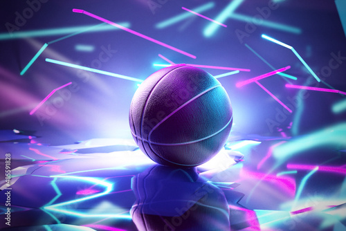 Basketball with neon lights photo