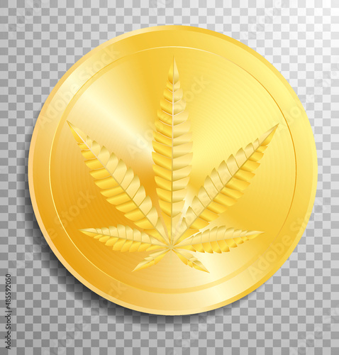 golden coin with marijuana leaf, vector illustration
