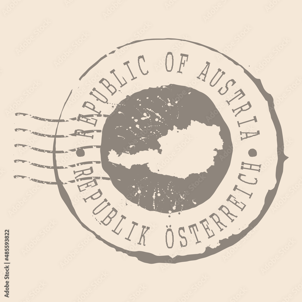 Stamp Postal of Austria. Map Silhouette rubber Seal.  Design Retro Travel. Seal of Map Republic of Austria grunge  for your design.  EPS10.