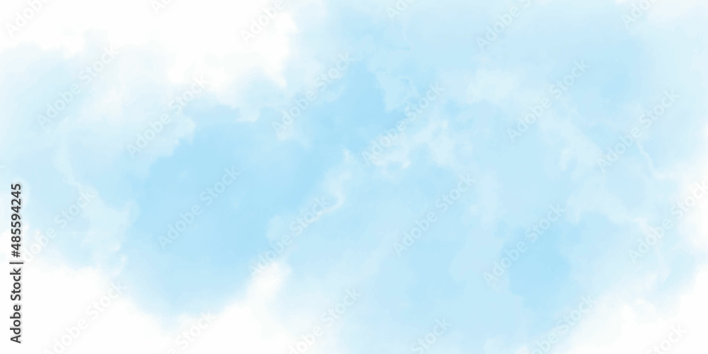 Abstract Blue sky Water color background, Illustration, texture for design. Turquoise gradient color handmade illustration