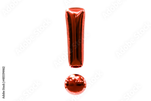 Balloon font metellic red 3d glossy exclamation mark, Premium 3D rendering photo