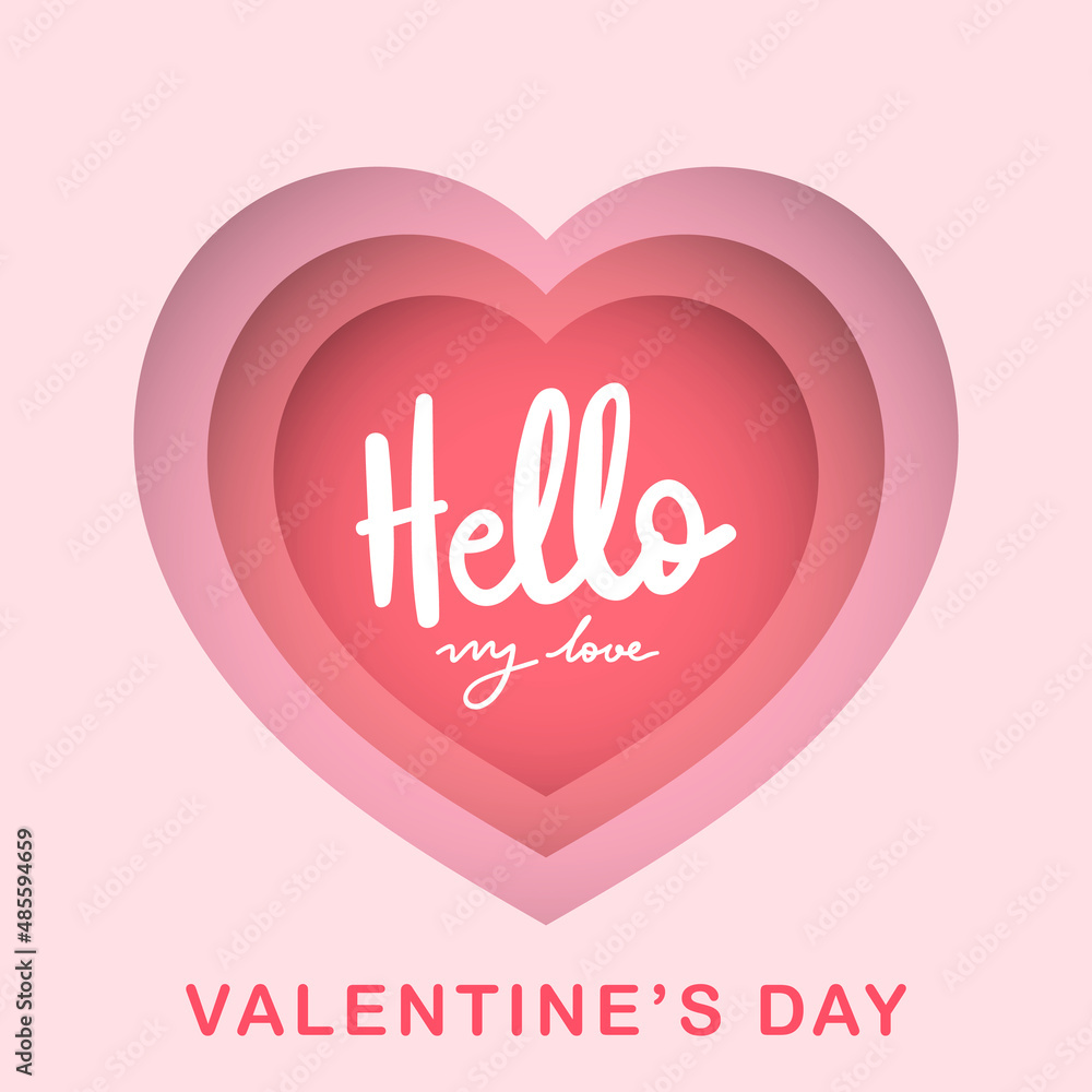 Hello with heart paper cut in Valentine's Day on pink background , Flat Modern design , illustration Vector EPS 10