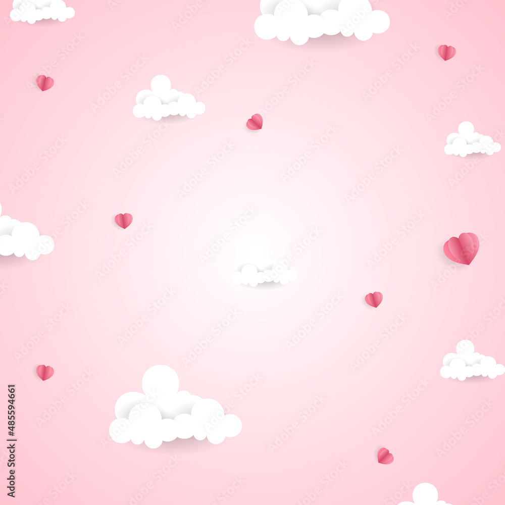 Cloud and heart in Valentine's Day background on pink background , Flat Modern design , illustration Vector EPS 10