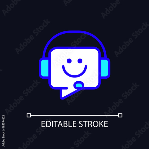 Customer support pixel perfect RGB color icon for dark theme. Help desk. Client assistance. Online shopping. Simple filled line drawing on night mode background. Editable stroke. Arial font used