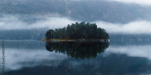 fog island Holmaseidholmen Fjord Etnesjøen Norway