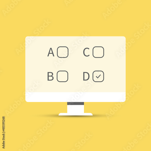 Online quiz. Desktop PC with online quiz form checklist on screen