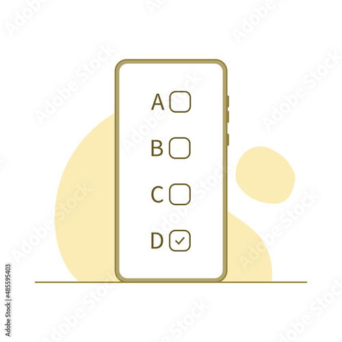 Online quiz. Phone with online quiz form checklist on screen