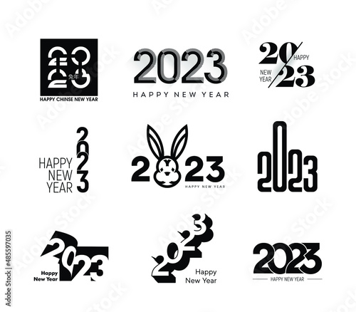 Chinese New Year 2023 Year of the Rabbit, carved text symbol in craftsman style. (Translation from Chinese: Happy New Year 2023, Year of the Rabbit)