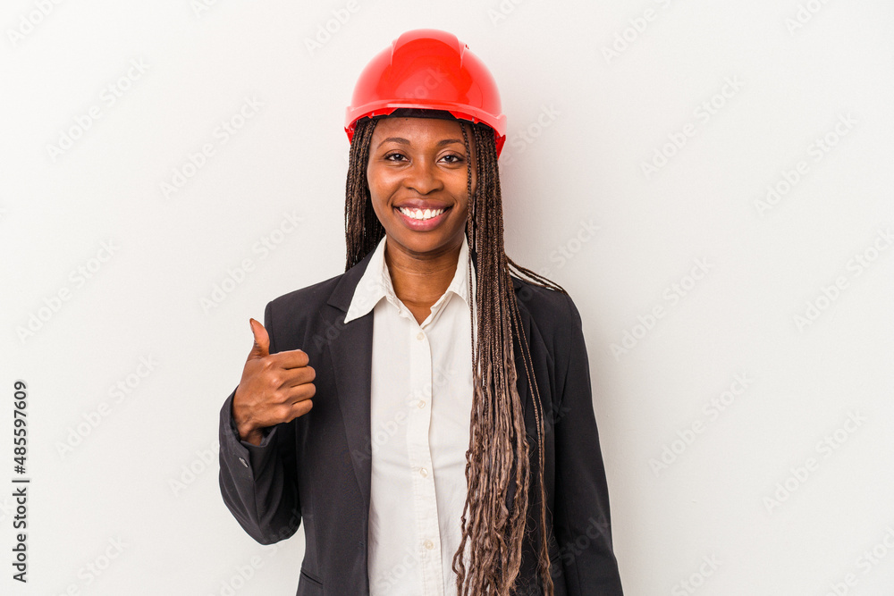 Young african american architect woman isolated on white background smiling and raising thumb up