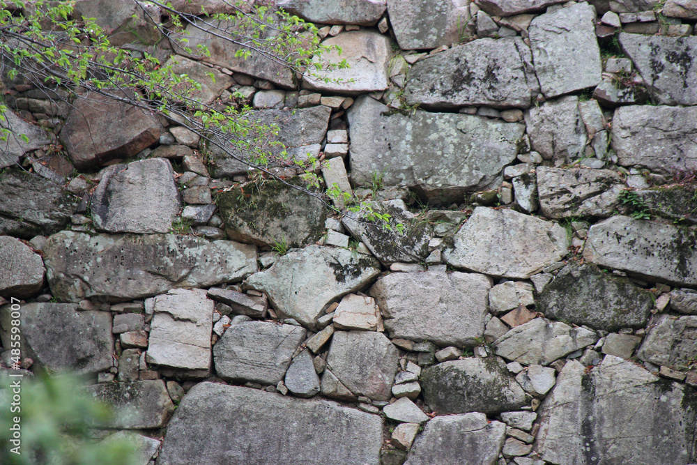 stone rampart of the castle of hiroshima in japan 