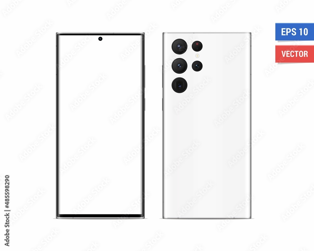 Realistic vector flat mock-up Samsung Galaxy S22 Ultra with blank screen isolated on white background. Scale image any resolution Realistic vector flat mock-up Samsung Galaxy S22 Ultra with blank screen isolated on white background. Scale image any resolution