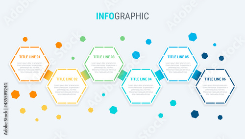 Infographic template. 6 options honeycomb design with beautiful colors. Vector timeline elements for presentations.

