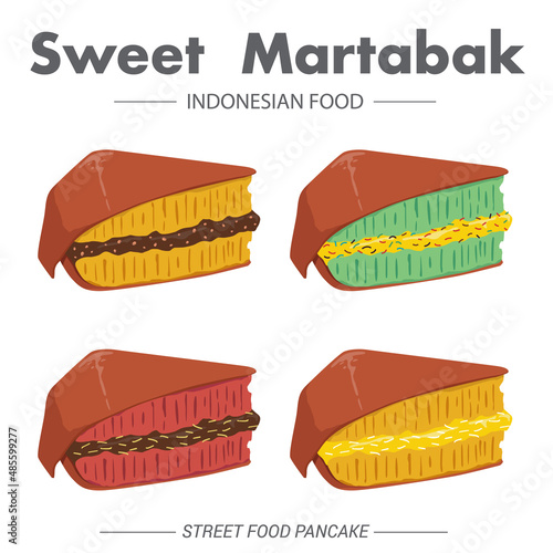 Sweet Martabak is Indonesian street food pancake. Vector Illustration with various taste. photo