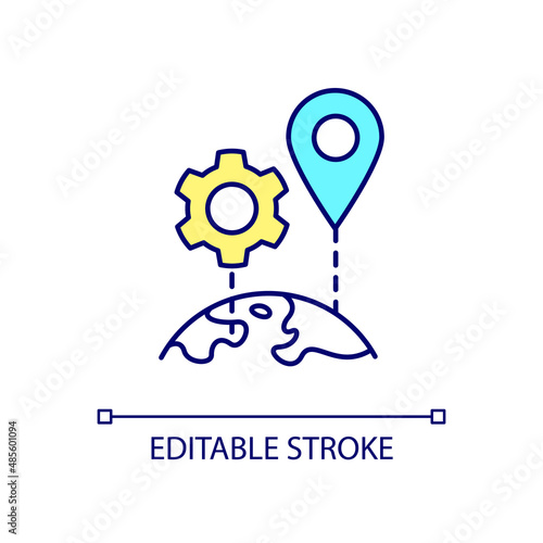 Remote monitoring and control RGB color icon. Operating smart technologies from foreign country. Isolated vector illustration. Simple filled line drawing. Editable stroke. Arial font used