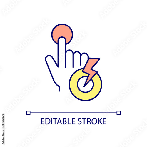 Emergency button for elderly people RGB color icon. Medical alert system. Notification about home intrusion. Isolated vector illustration. Simple filled line drawing. Editable stroke. Arial font used