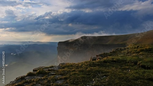 Beautiful landscape with plateau Bermamyt at sunset, North Caucasus mountains, Russia, 4k photo