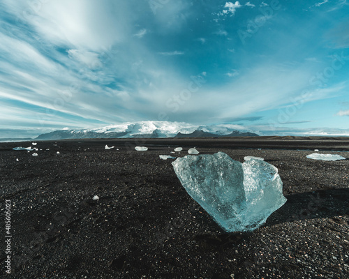 Iceformations at the Diamond Beach in Iceland photo