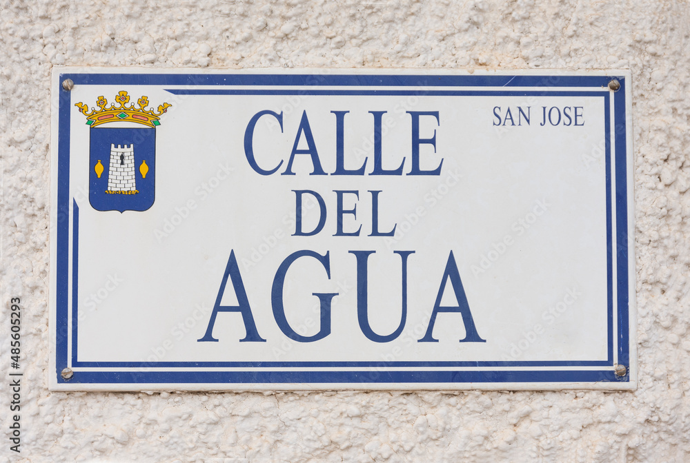 Fototapeta premium Sign of street. Calle del Agua. San Jose. Almeria. Spain